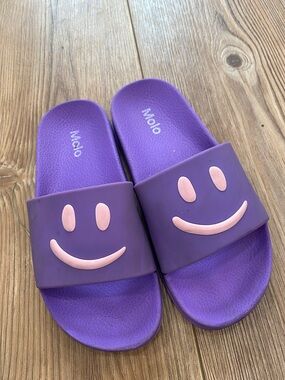 Molo Purple Slides with Pink Smiley Faces